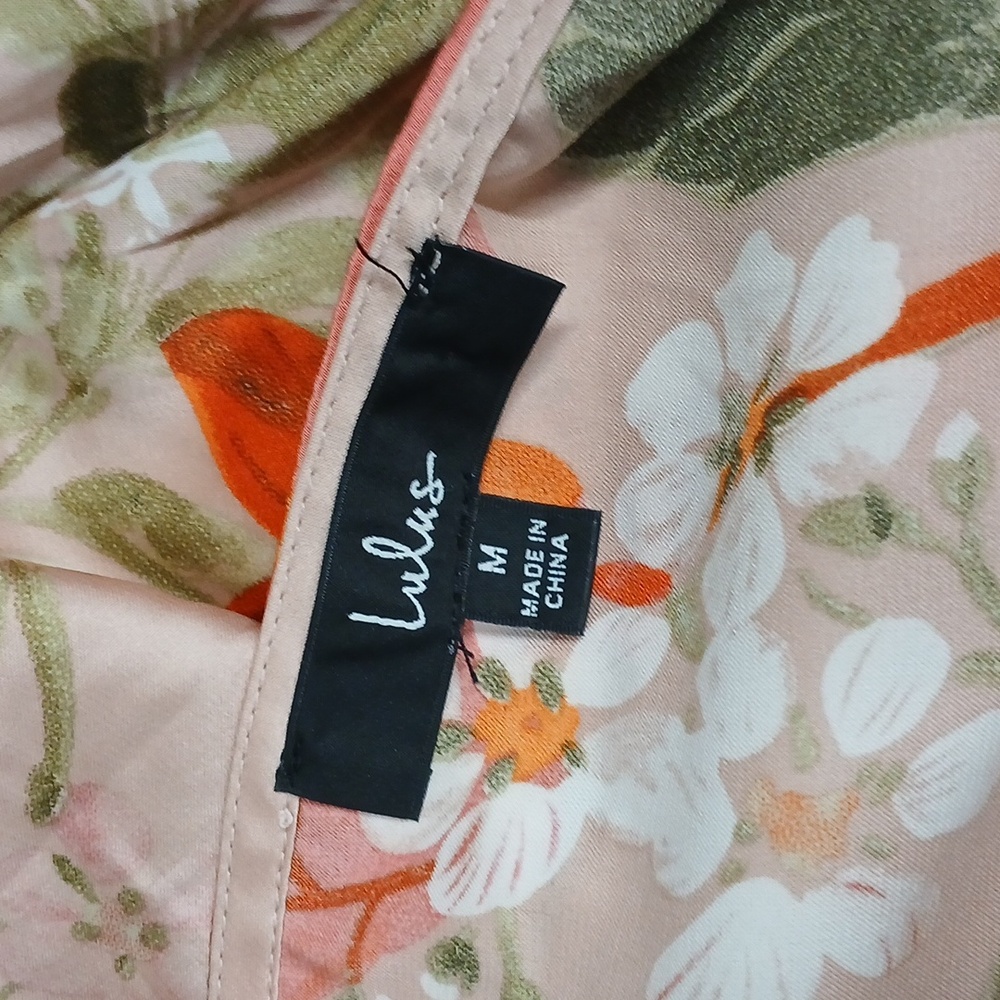 🪷Lulu's Pink Floral Satin Midi Dress with Side Slit - Picture 9 of 10
